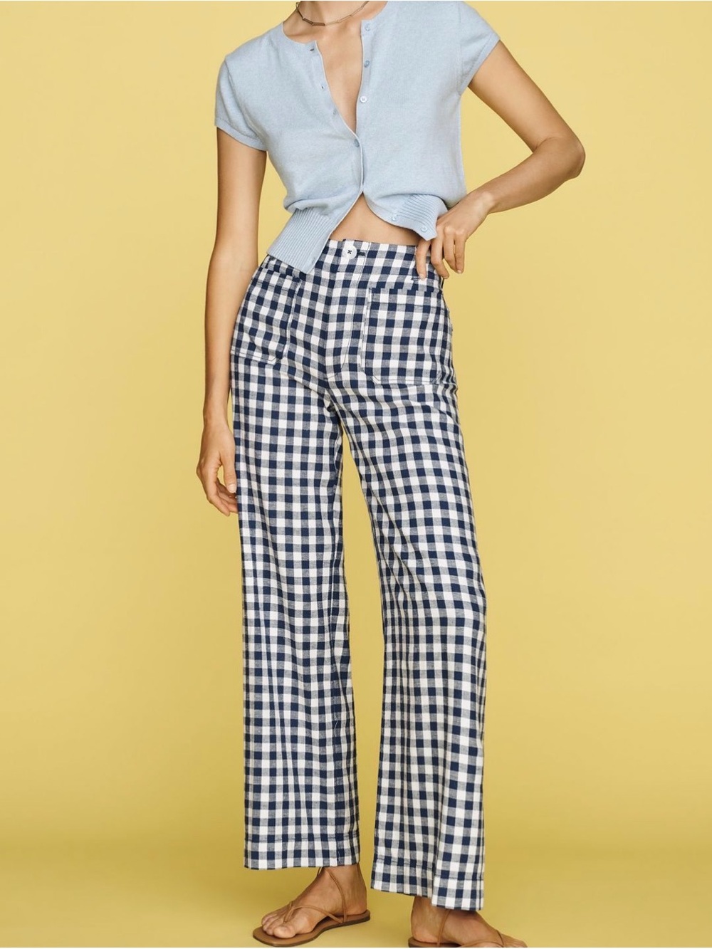 Anthropologie Navy & White Gingham Wide-Leg Pants Colette Wide Leg Pants Maeve